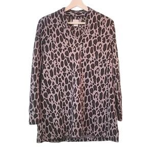 Chico's Leopard Print Tunic Top Gray and Black Size 1 Medium Pima Cotton